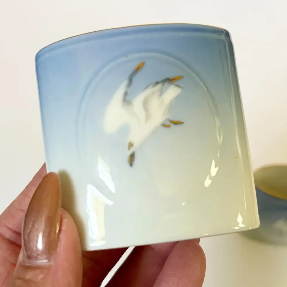 Porcelain Vase Pair Seagull Bing Grondahl Denmark Ceramic 2.5in Blue Danish MCM